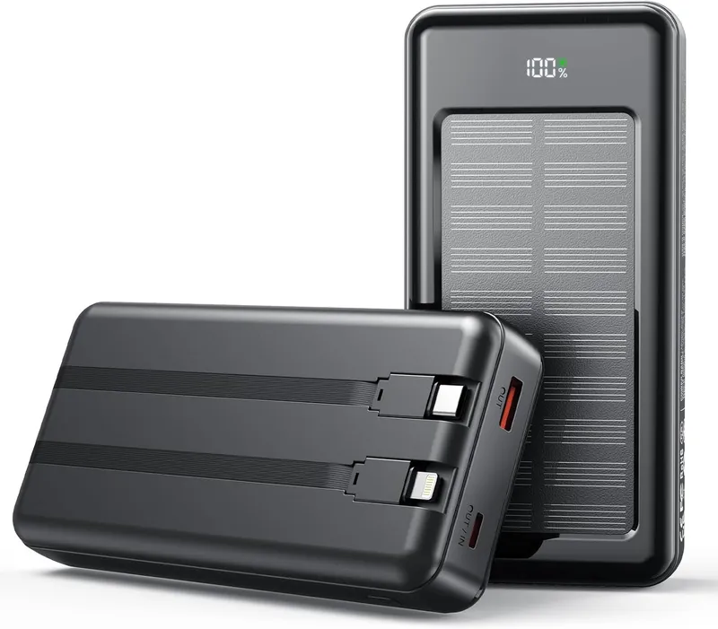 Bextoo Solar Powerbank 27.000 mAh mit 2 Kabeln – Schwarz